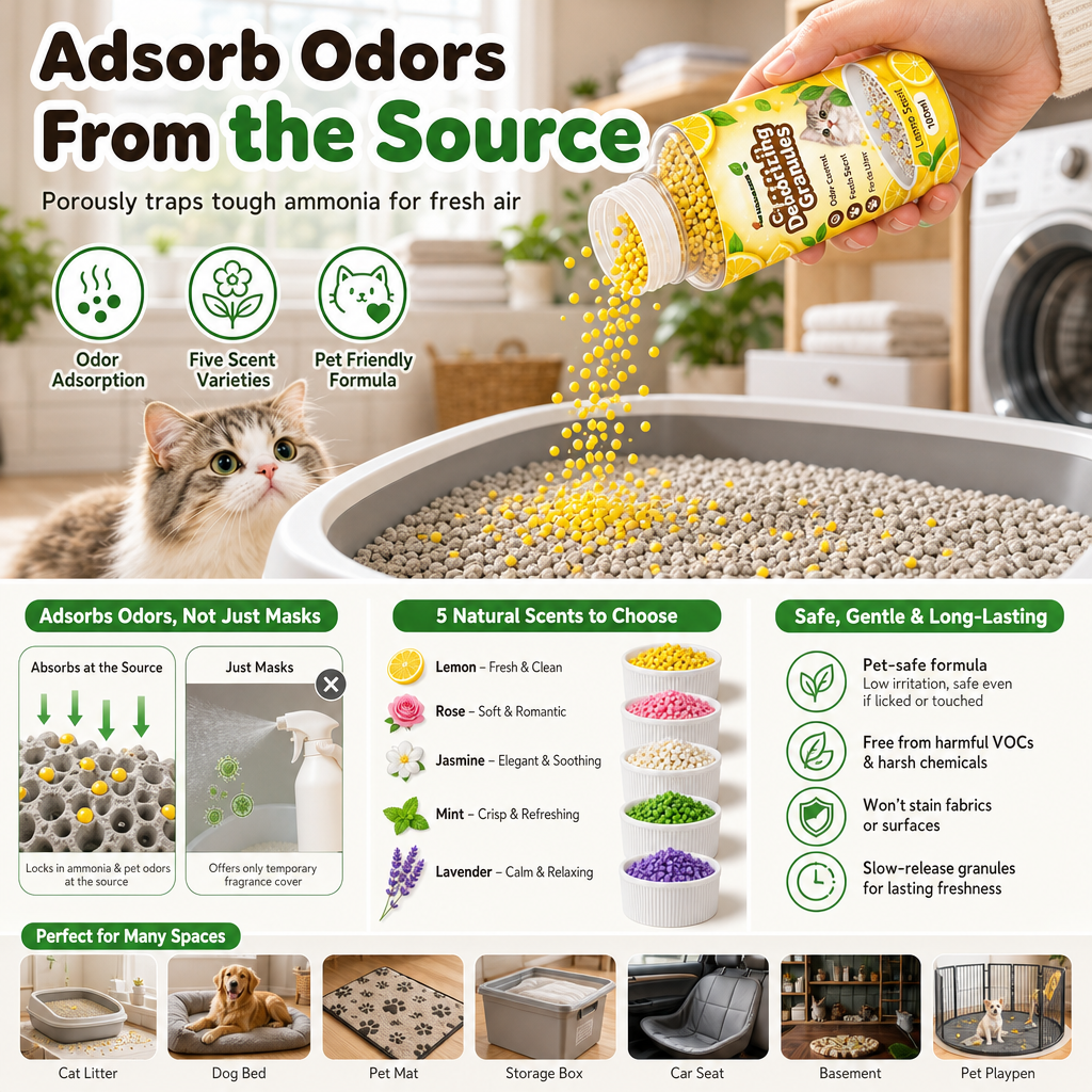 ⏰Cat Litter Deodorizing Granules – Easy Sprinkle-On Odor Control in Five Fresh Scents 🌿🏠