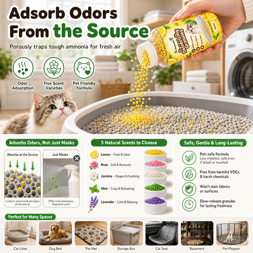 ⏰Cat Litter Deodorizing Granules – Easy Sprinkle-On Odor Control in Five Fresh Scents 🌿🏠