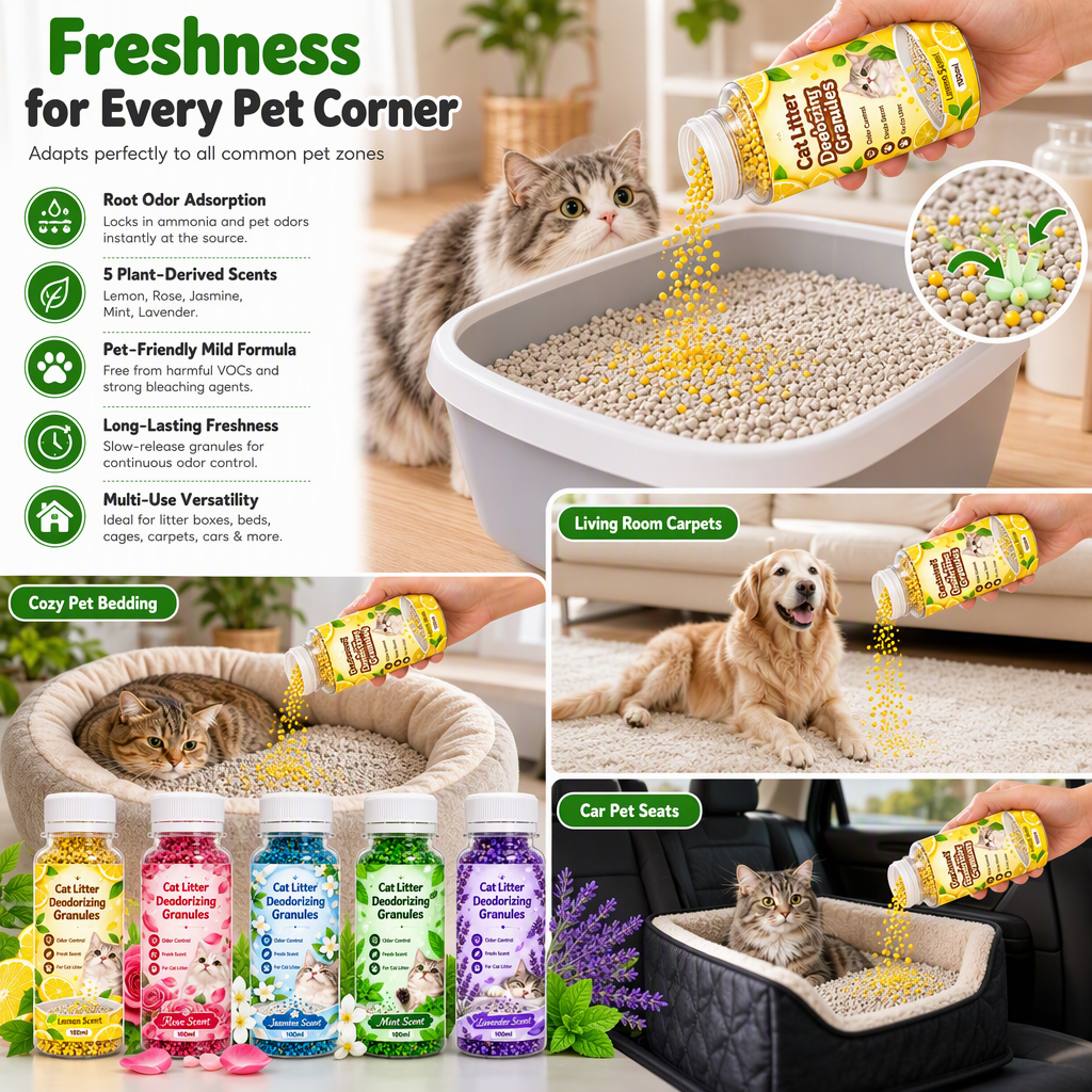 ⏰Cat Litter Deodorizing Granules – Easy Sprinkle-On Odor Control in Five Fresh Scents 🌿🏠