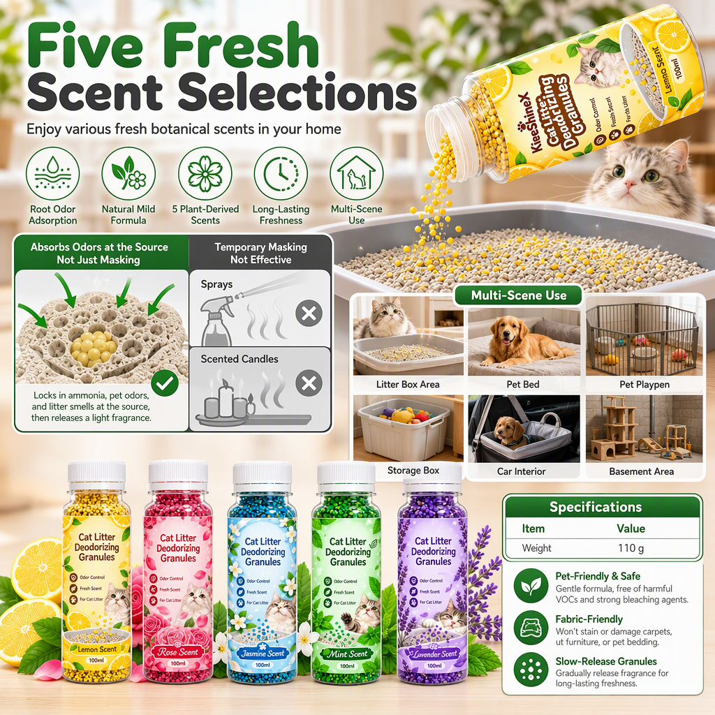 ⏰Cat Litter Deodorizing Granules – Easy Sprinkle-On Odor Control in Five Fresh Scents 🌿🏠