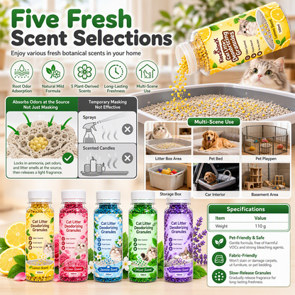 ⏰Cat Litter Deodorizing Granules – Easy Sprinkle-On Odor Control in Five Fresh Scents 🌿🏠