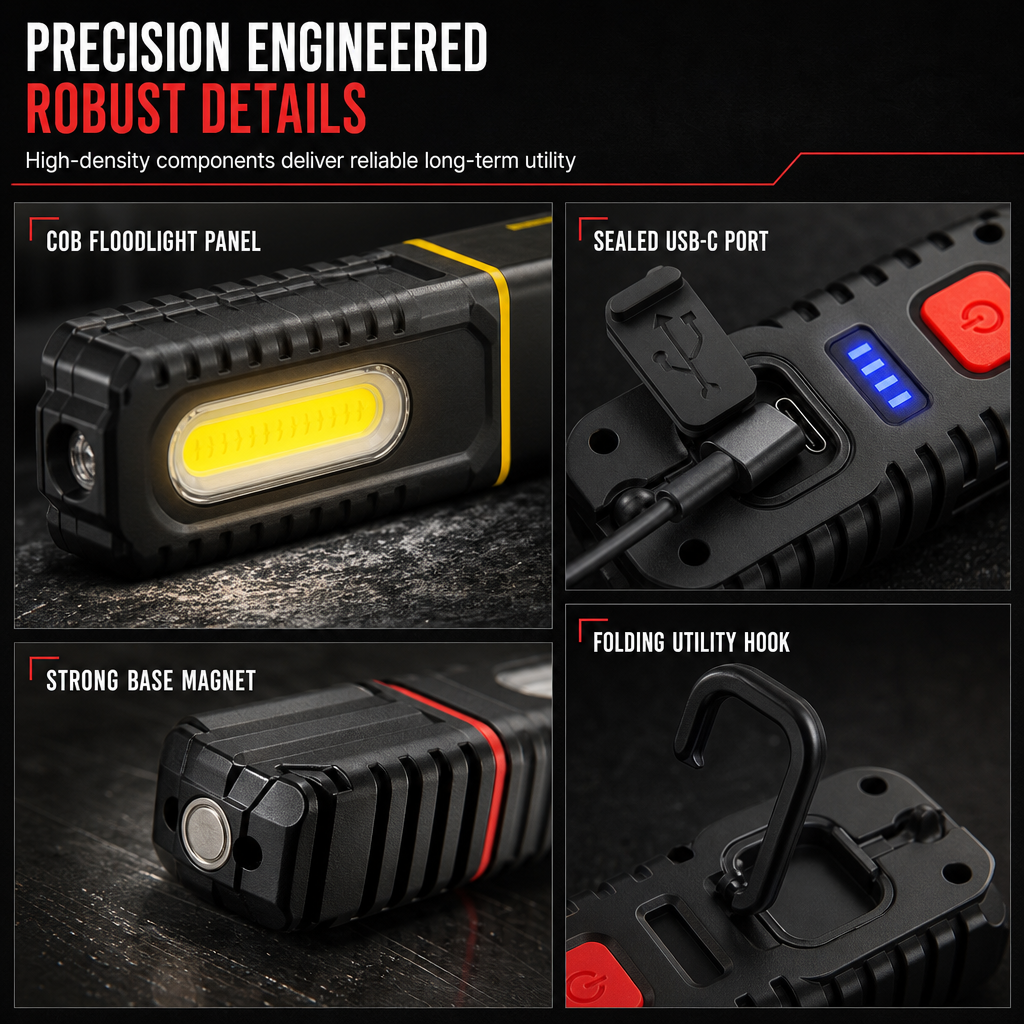 Rechargeable LED Work Light – Magnetic Mount & Rotating Hook for Hands-Free Car Repairs 💡🔧