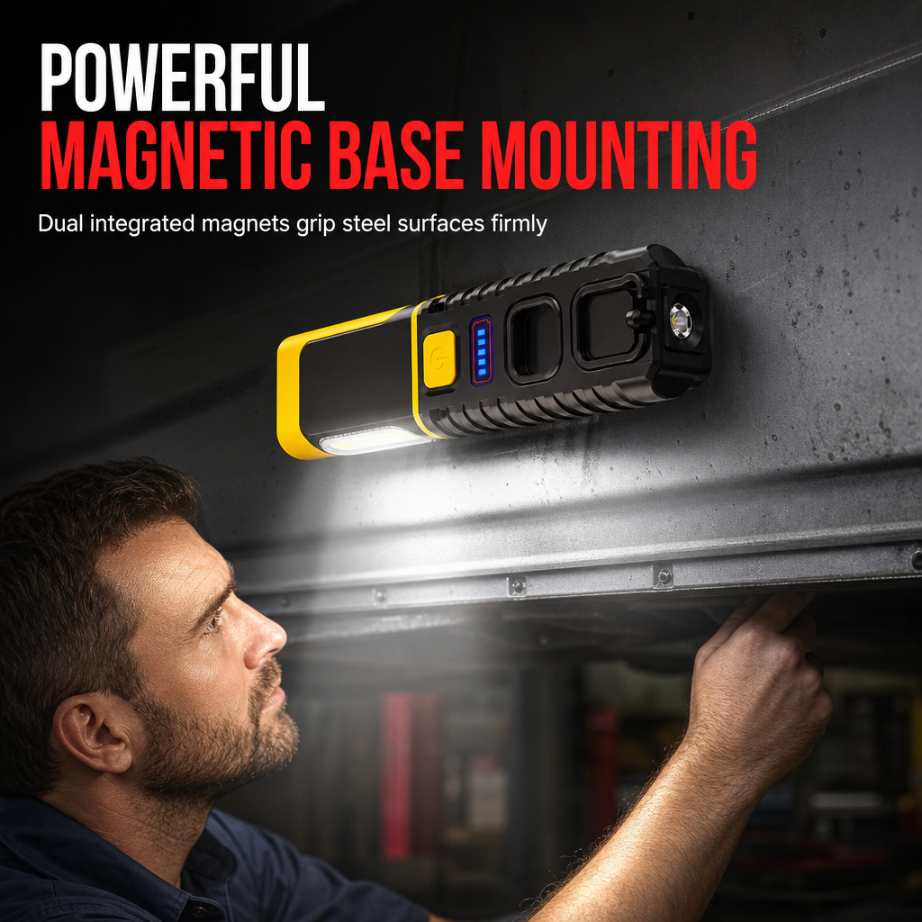 Rechargeable LED Work Light – Magnetic Mount & Rotating Hook for Hands-Free Car Repairs 💡🔧