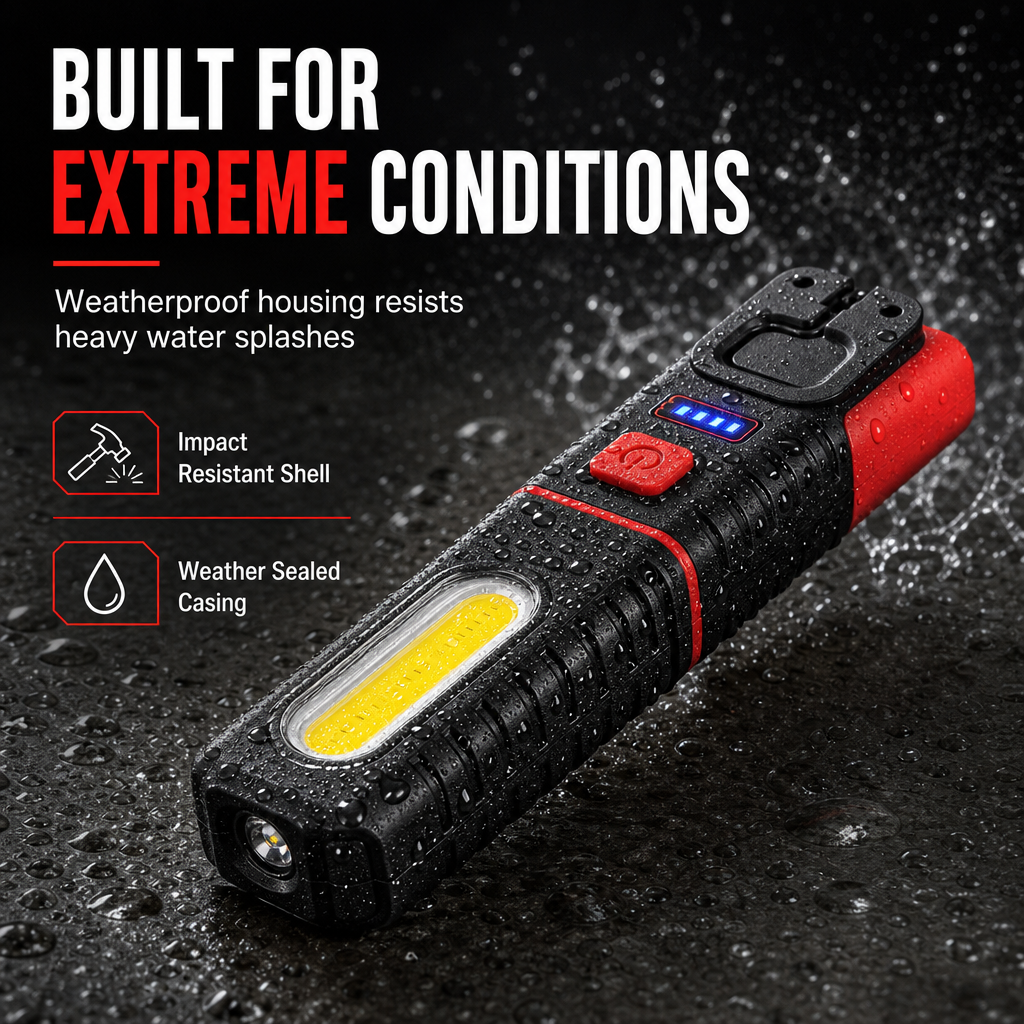 Rechargeable LED Work Light – Magnetic Mount & Rotating Hook for Hands-Free Car Repairs 💡🔧