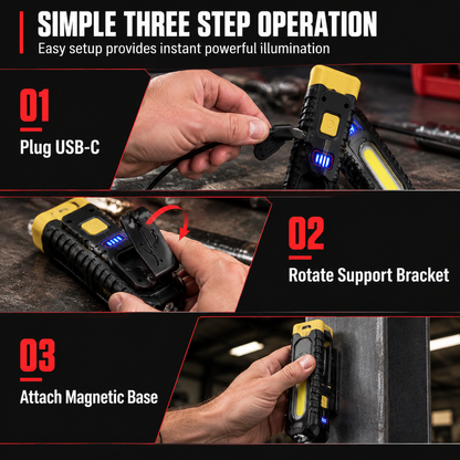 Rechargeable LED Work Light – Magnetic Mount & Rotating Hook for Hands-Free Car Repairs 💡🔧