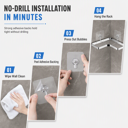 No Drill Bathroom Corner Shelf with 8mm Thickened Flat Bar Triangular Shower Organizer Rack
