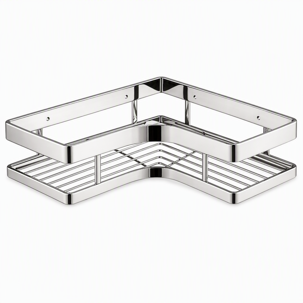 No Drill Bathroom Corner Shelf with 8mm Thickened Flat Bar Triangular Shower Organizer Rack