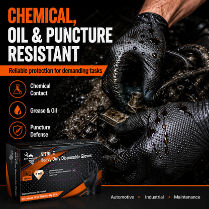 🧤🛡️Diamond-Textured 8Mil Nitrile Gloves – Heavy-Duty Grip, Food-Safe, 100Pcs