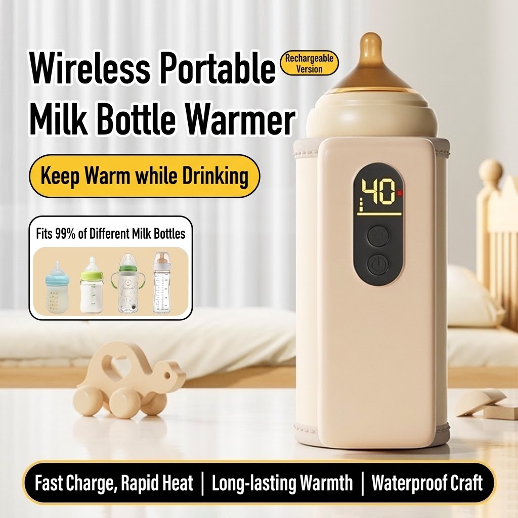 🍼✨ Wireless Rechargeable Baby Bottle Warmer | Portable Outdoor Heated Sleeve
