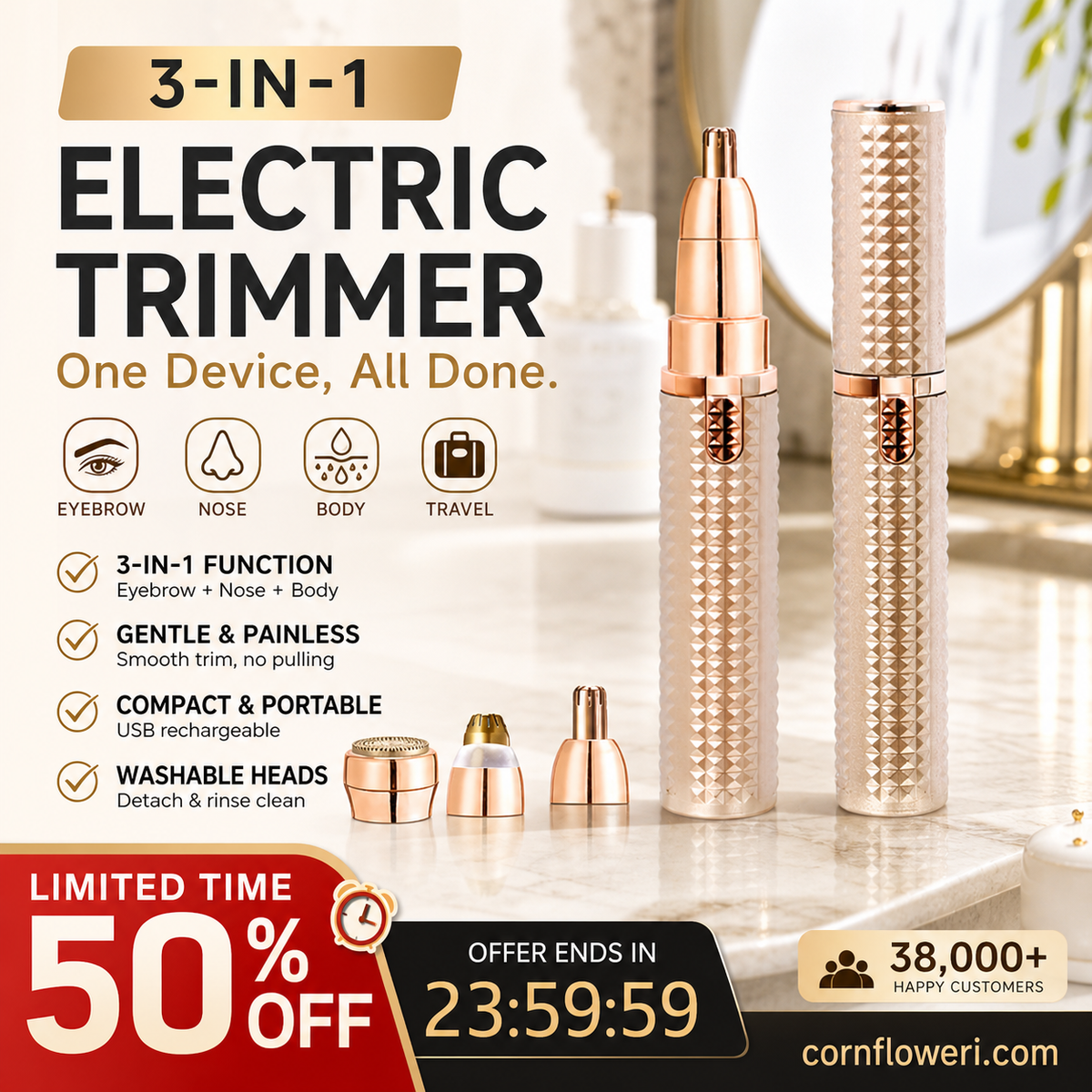 ⏰Portable Electric Eyebrow Trimmer – Interchangeable Heads 🪒