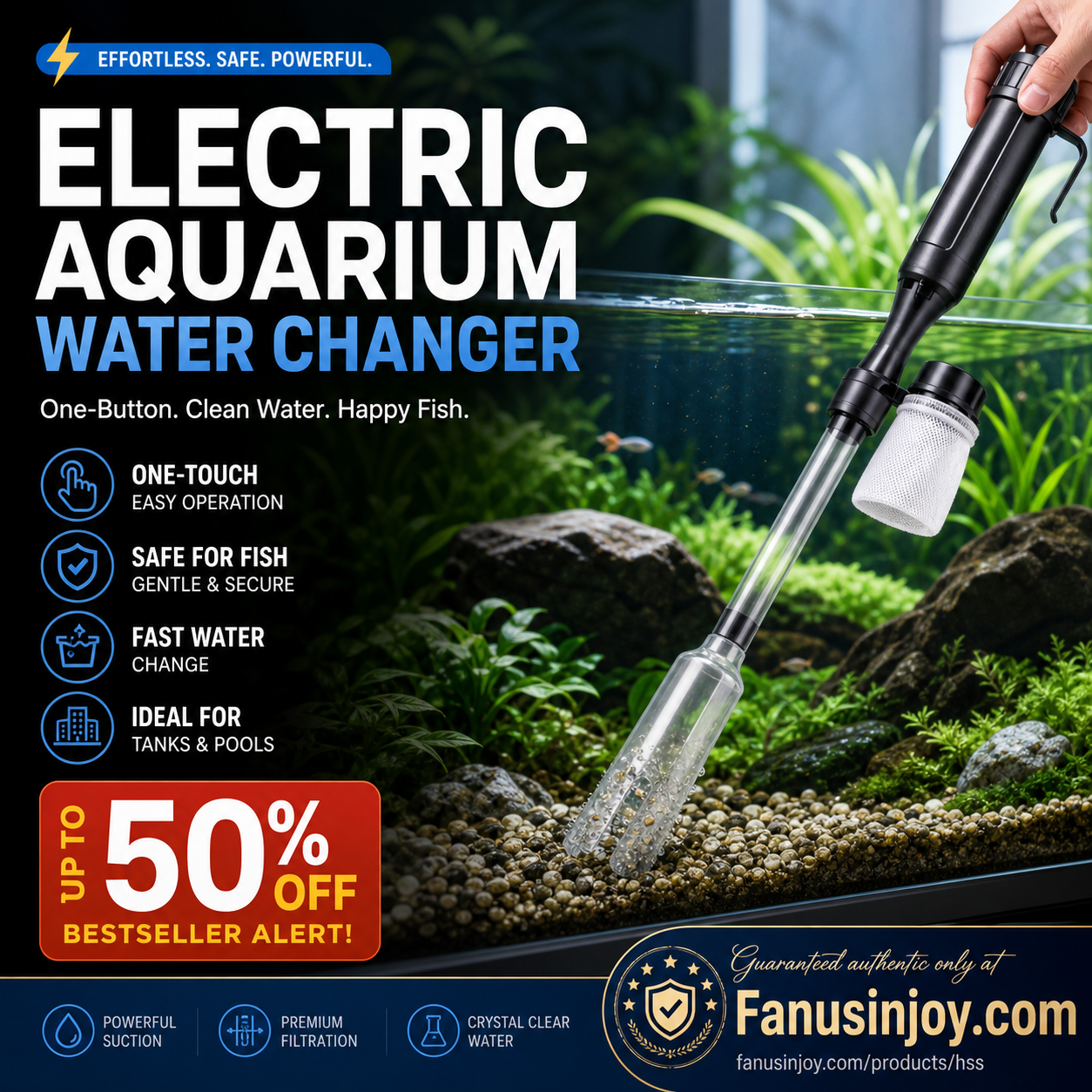 🎉Limited Time 50% OFF！🐠💦No more worries about poor water quality during water changes！ 🔥 Electric Aquarium Gravel Cleaner✨